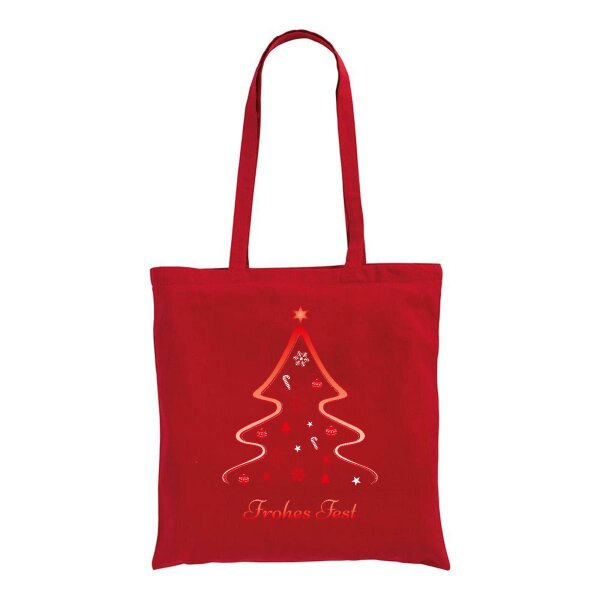 Weihnachtstasche rot im Standard-Format 38x42 mit langen Henkeln - einseitig bedruckt mit Weihnachtsmotiv: Christmas Tree