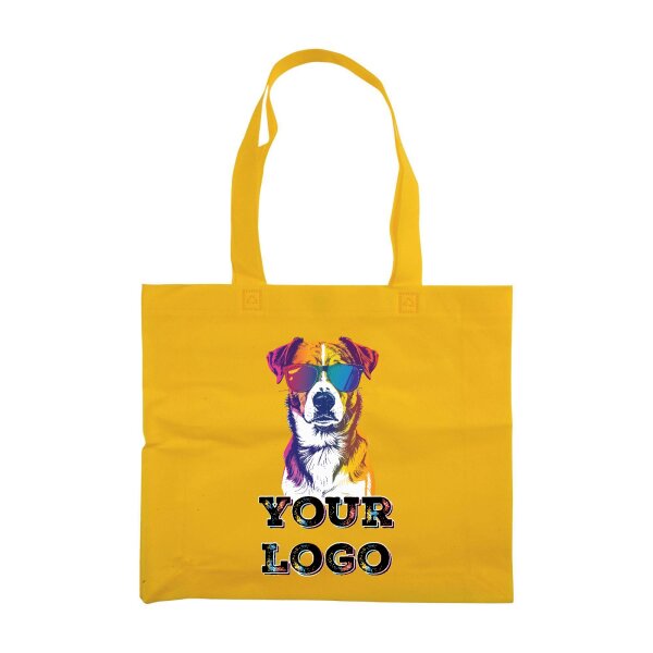 Non-Woven Tasche gesiegelt - inkl. Werbedruck - Format 38x34x10 cm - 80 g/m² - lange Henkel - Gelb