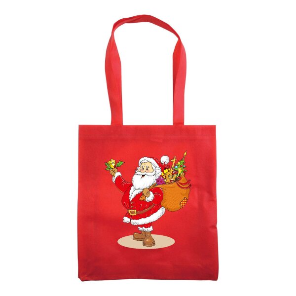 Non-Woven Tasche mit kurzen Griffen im Format 38x42cm - rot - Motiv: Santa
