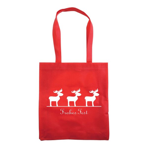 Non-Woven Tasche mit kurzen Griffen im Format 38x42cm - rot - Motiv: Elche