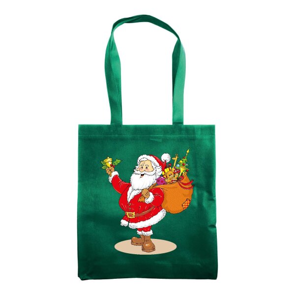 Non-Woven Tasche mit kurzen Griffen im Format 38x42cm - grün - Motiv: Santa