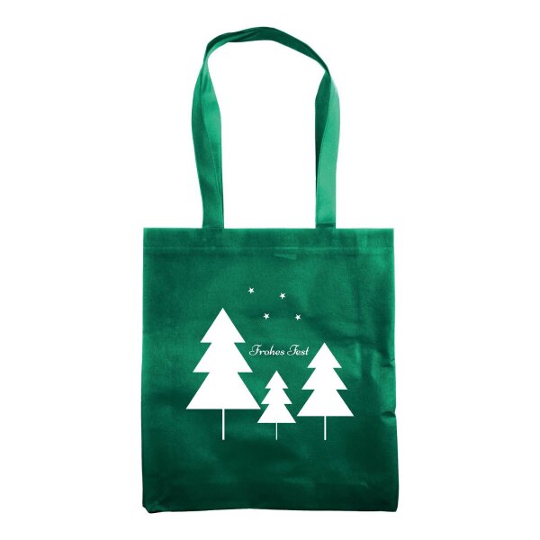 Non-Woven Tasche mit kurzen Griffen im Format 38x42cm - grün - Motiv: Tannen