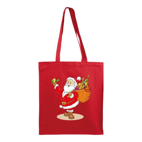 Weihnachtstasche rot im Format 38+8x42 mit langen Henkeln - einseitig bedruckt mit Weihnachtsmotiv: Santa