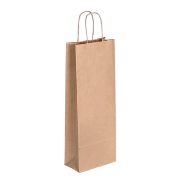 1er Flaschentragetaschen aus Papier - Format 14+08x39 cm - VPE 300 Stück - 110 g/m² - gedrehter Papierkordel - braun