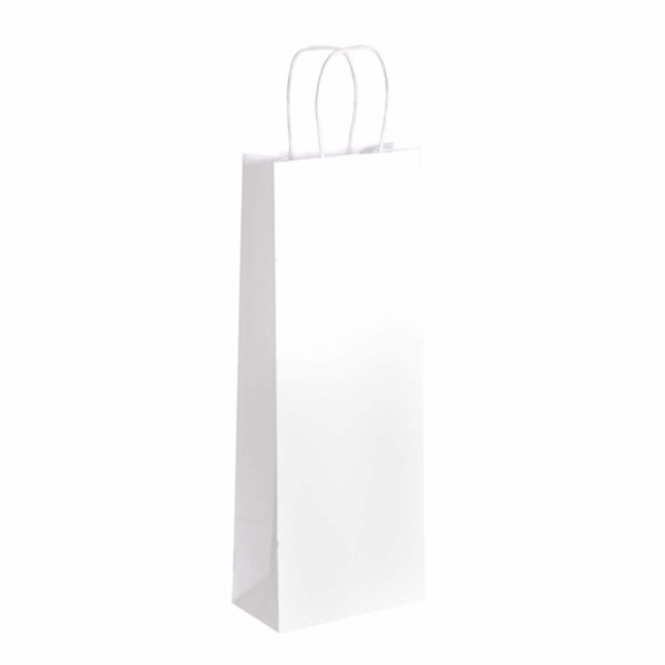 1er Flaschentragetaschen aus Papier - Format 14+08x39 cm - VPE 300 Stück - 110 g/m² - gedrehter Papierkordel - weiß