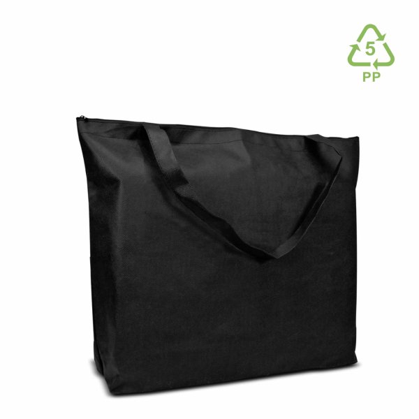 Vliestasche Non-Woven mit Bodenfalte und Reißverschluss - Format 50+12x40 cm - schwarz
